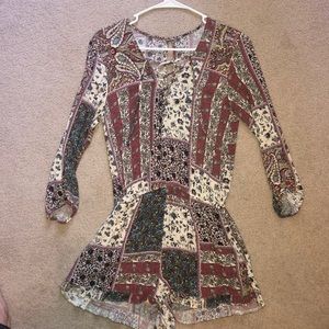 Patterned Mid Long Sleeve Romper